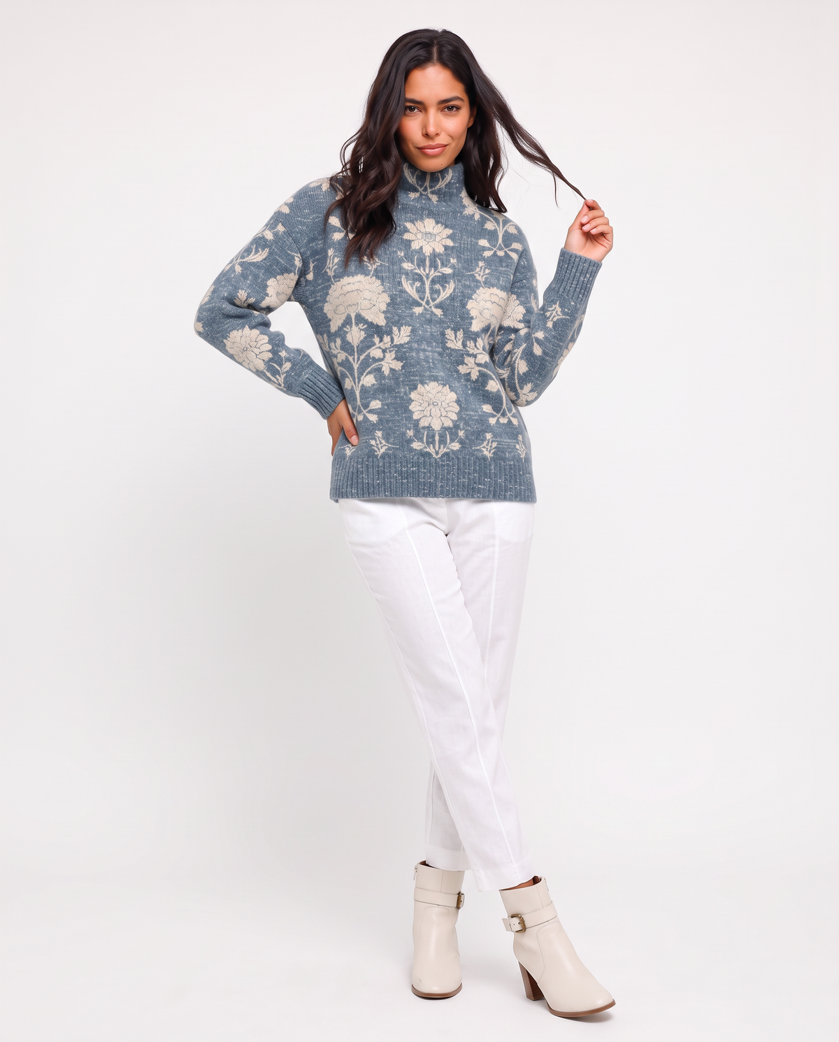 Virelle | Pull Femme Imprimé à Col Montant