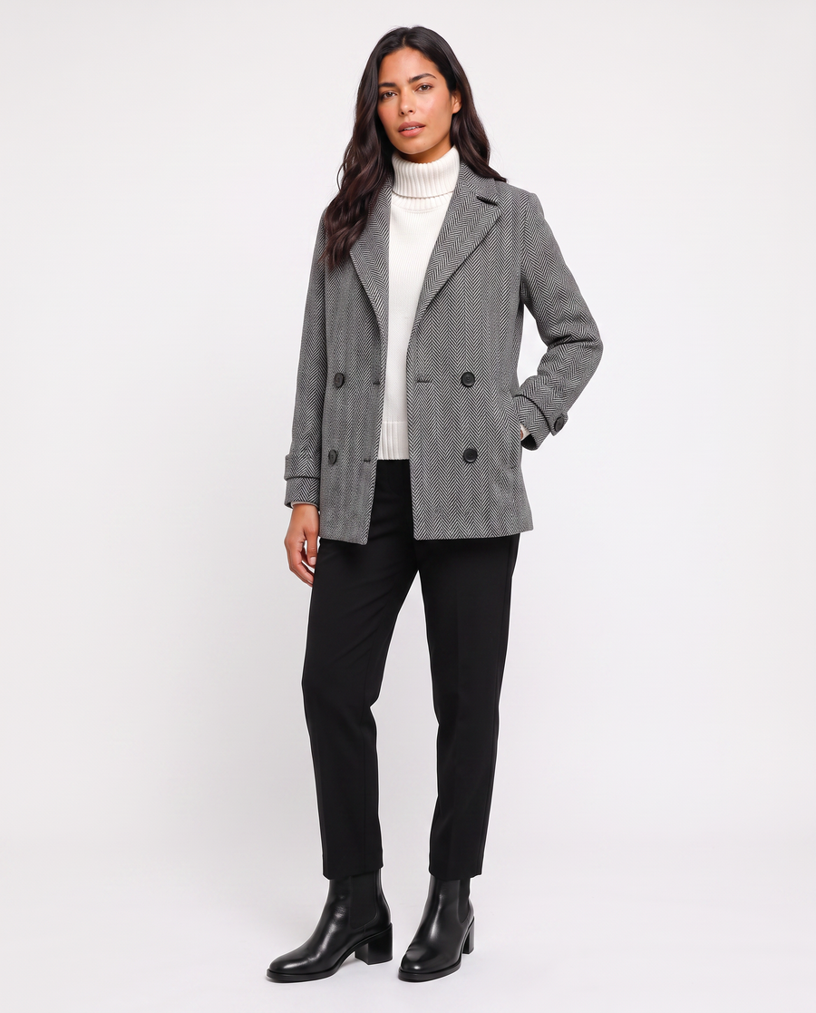 Virelle | Caban Femme Gris à Chevrons