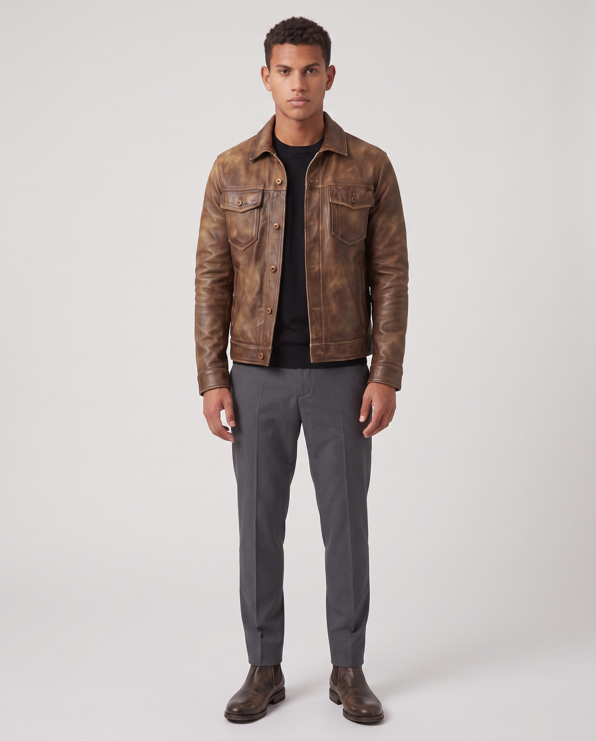 Virelle | Veste Homme en Cuir Vintage