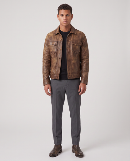 Virelle | Veste Homme en Cuir Vintage
