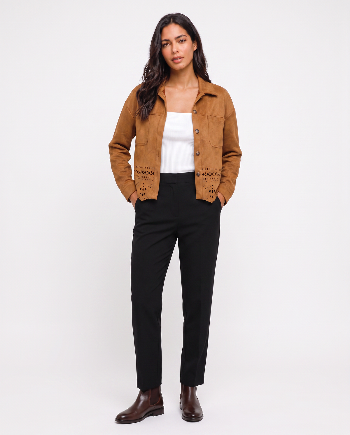 Virelle | Veste Femme en Faux Suède Ajourée