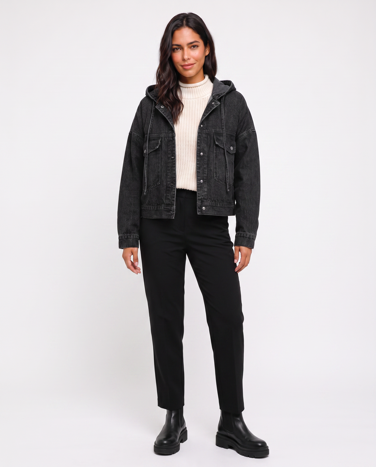Virelle | Veste en Jean Noire à Capuche Femme
