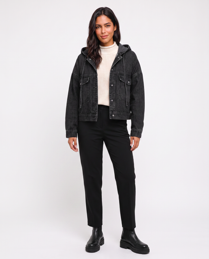 Virelle | Veste en Jean Noire à Capuche Femme