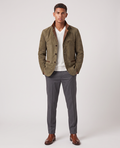 Virelle | Blazer Homme Effet Daim Col Montant