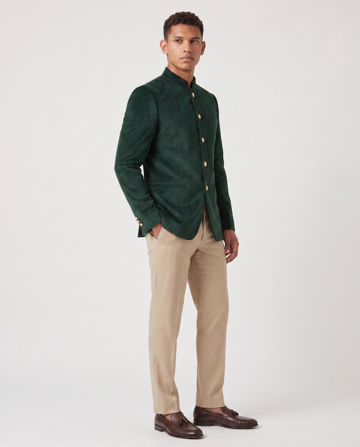 Virelle | Costume Jodhpuri Homme Vert Foncé et Beige