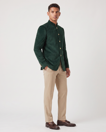 Virelle | Costume Jodhpuri Homme Vert Foncé et Beige