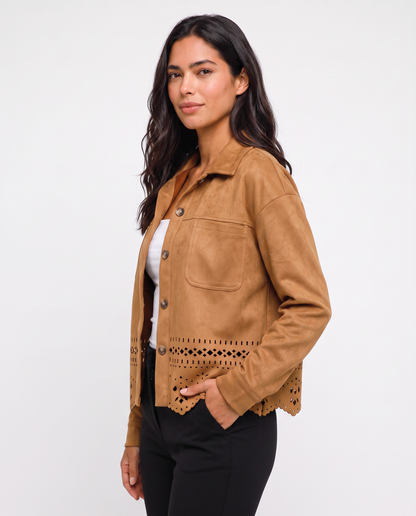 Virelle | Veste Femme en Faux Suède Ajourée