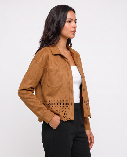 Virelle | Veste Femme en Faux Suède Ajourée