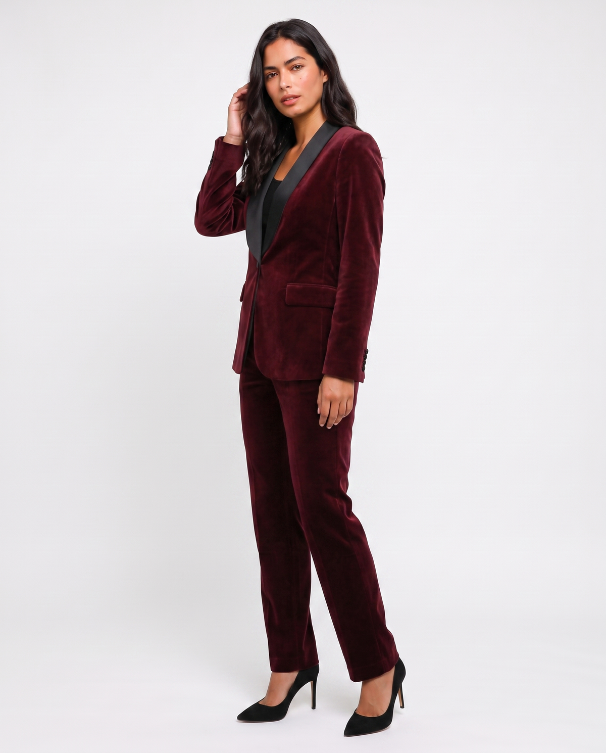 Virelle | Tailleur Tuxedo Femme 2 Pièces en Velours Bordeaux