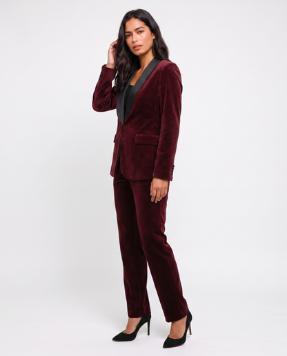 Virelle | Tailleur Tuxedo Femme 2 Pièces en Velours Bordeaux