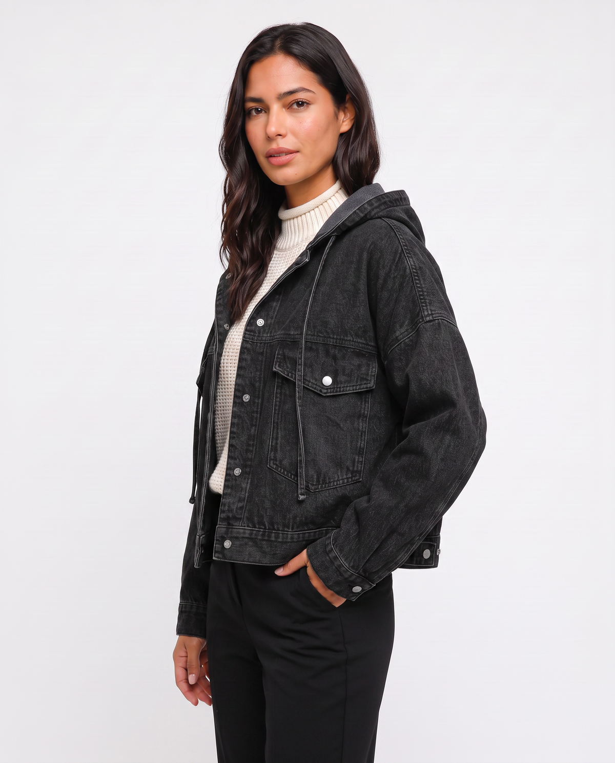 Virelle | Veste en Jean Noire à Capuche Femme