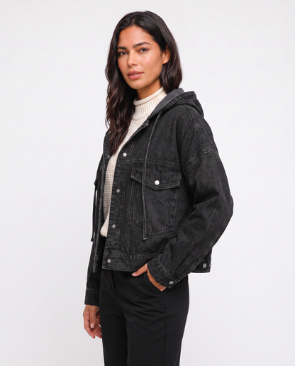 Virelle | Veste en Jean Noire à Capuche Femme