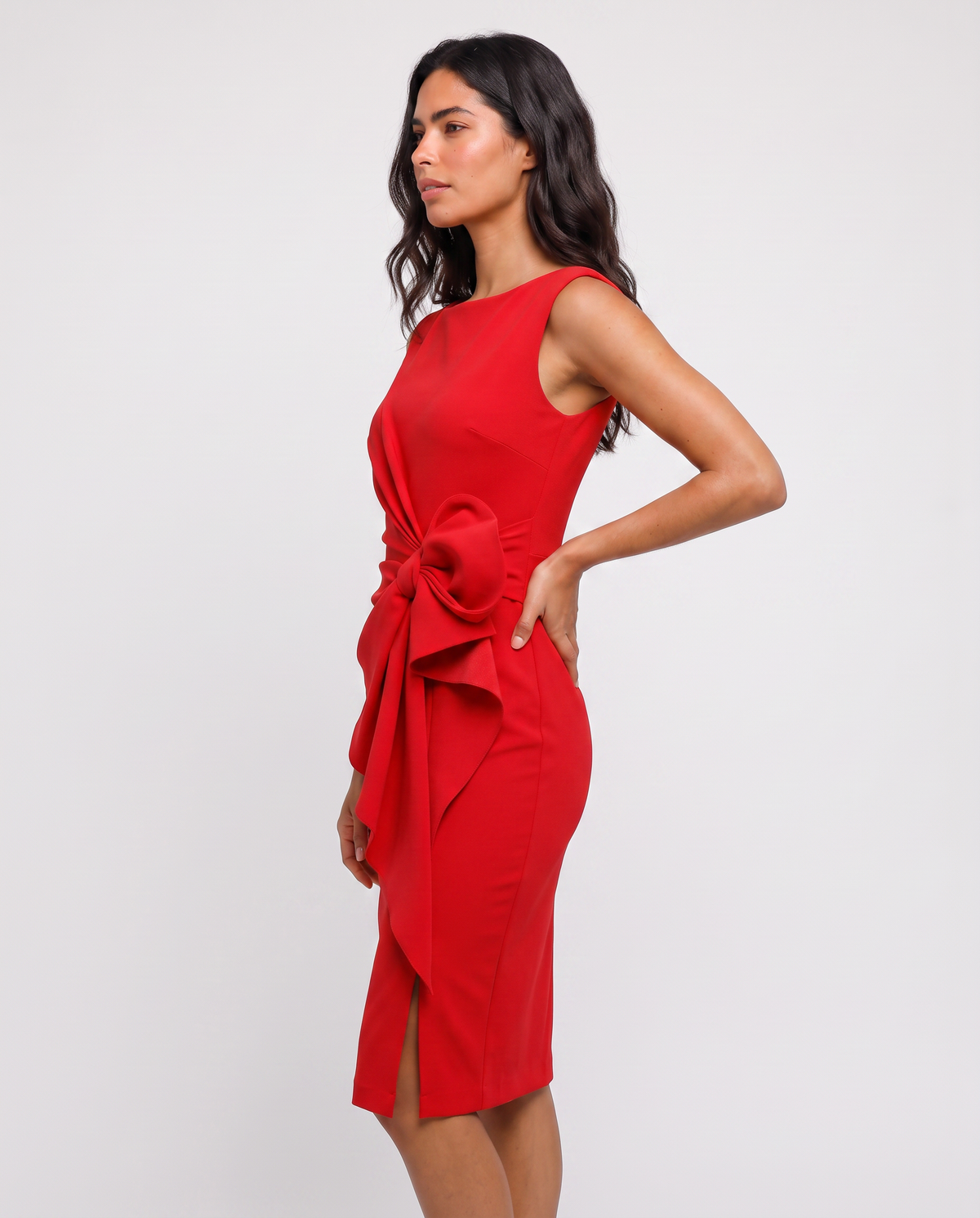 Virelle | Robe Midi Femme Ajustée avec Nœud