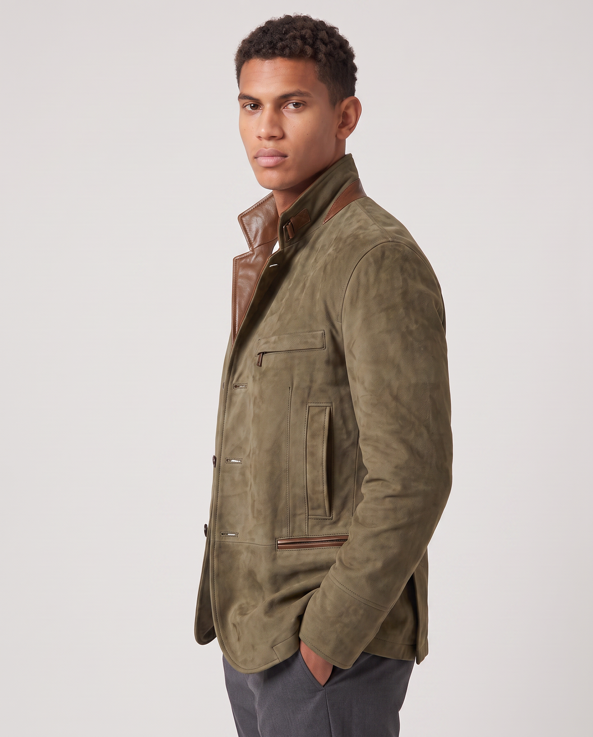 Virelle | Blazer Homme Effet Daim Col Montant