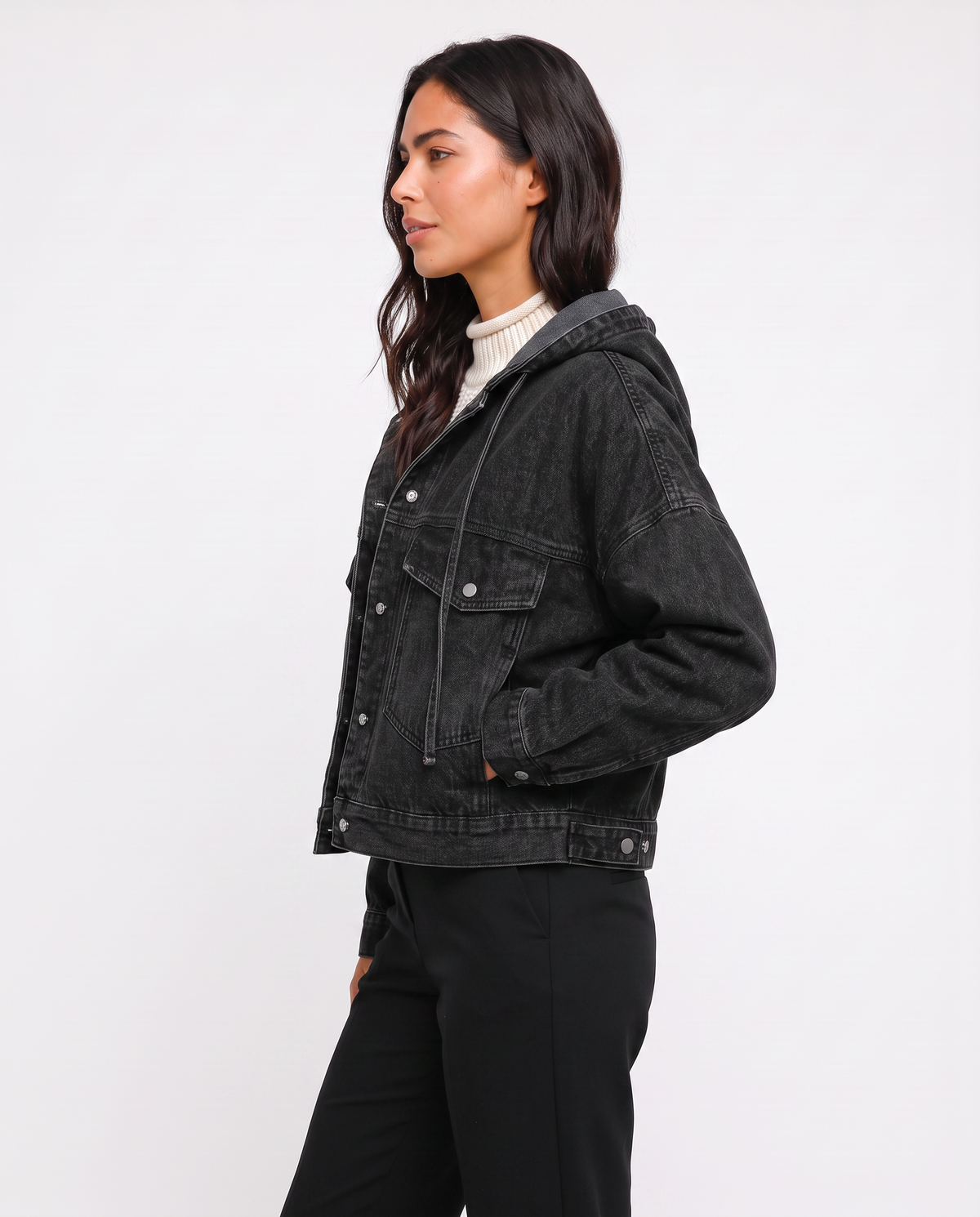 Virelle | Veste en Jean Noire à Capuche Femme