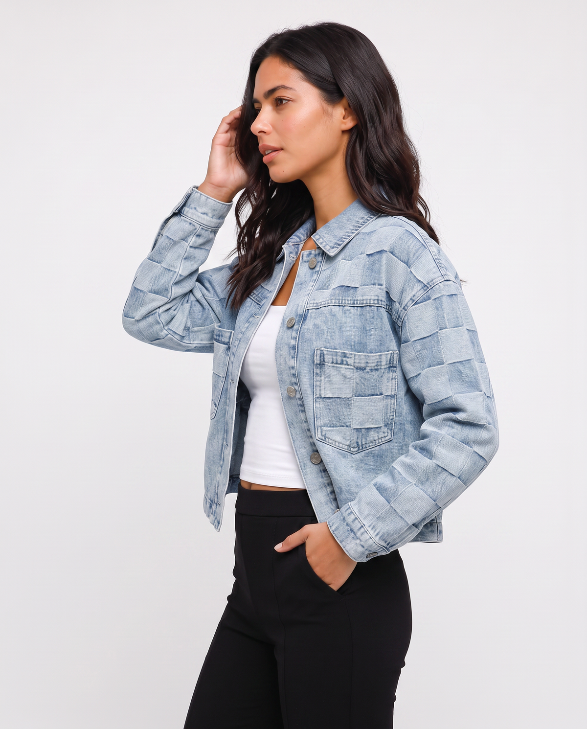 Virelle | Veste Femme en Jean à Carreaux
