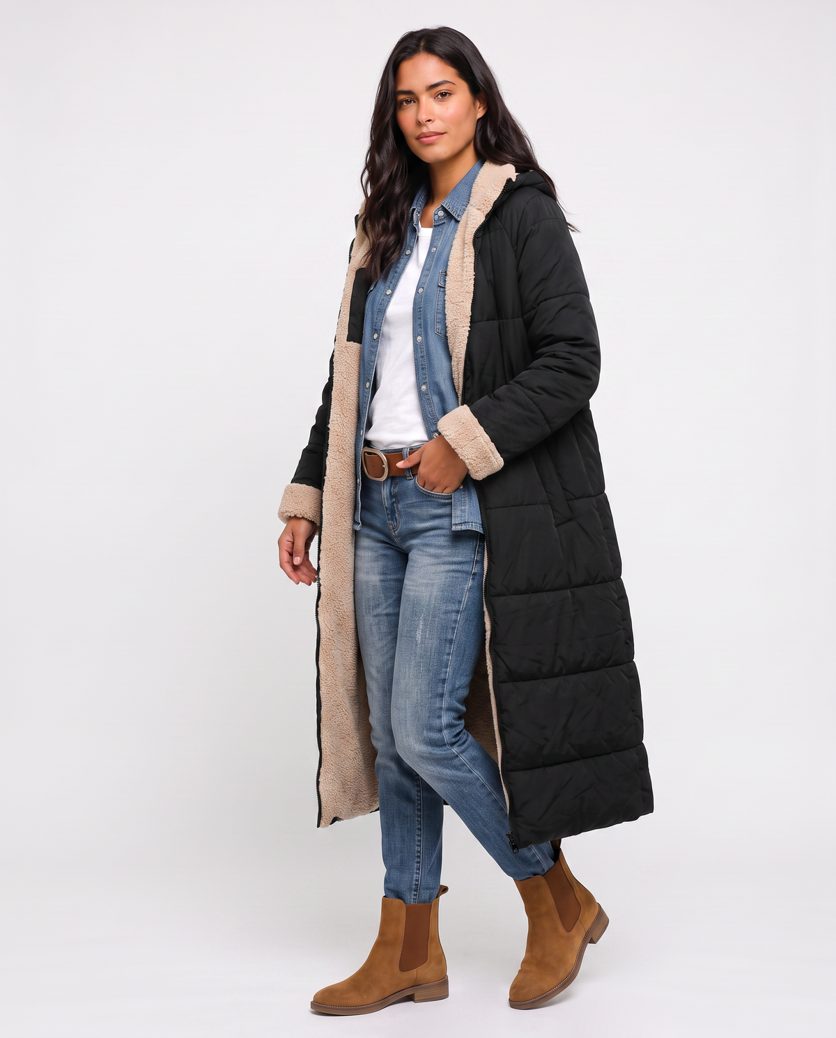 Virelle | Manteau Long Femme Matelassé Doublé Teddy