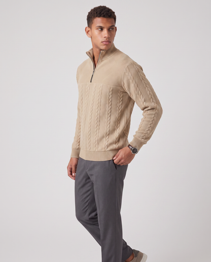 Virelle | Pull Homme en Maille Torsadée à Demi-Zip