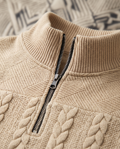 Virelle | Pull Homme en Maille Torsadée à Demi-Zip