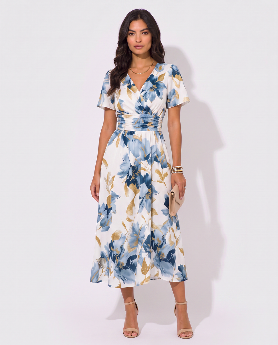 Virelle | Robe Midi Fleurie Portefeuille