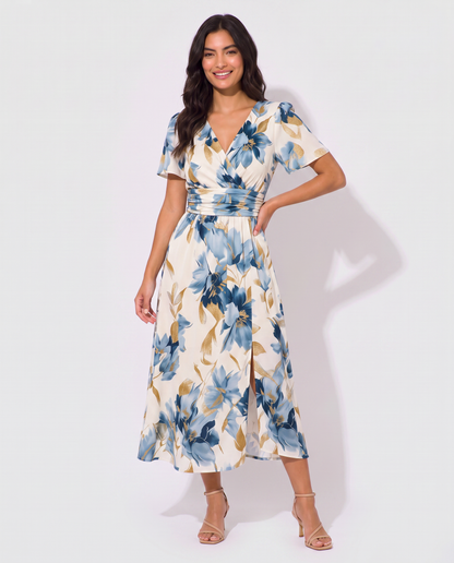 Virelle | Robe Midi Fleurie Portefeuille