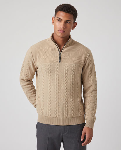 Virelle | Pull Homme en Maille Torsadée à Demi-Zip