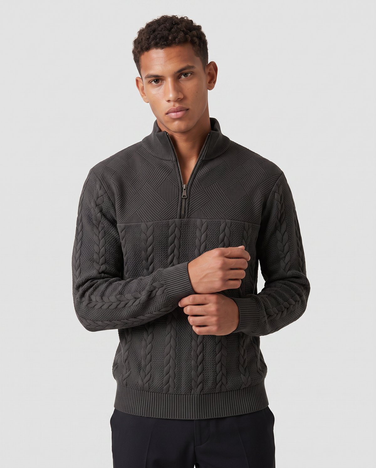 Virelle | Pull Homme en Maille Torsadée à Demi-Zip