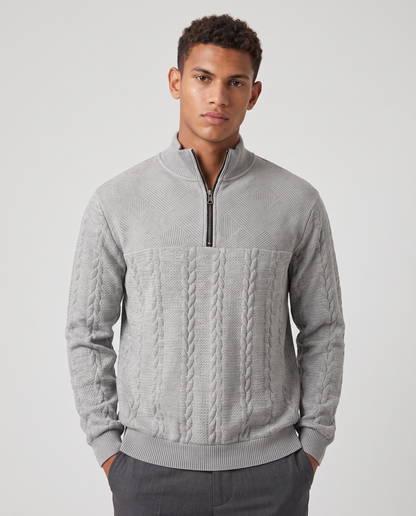 Virelle | Pull Homme en Maille Torsadée à Demi-Zip