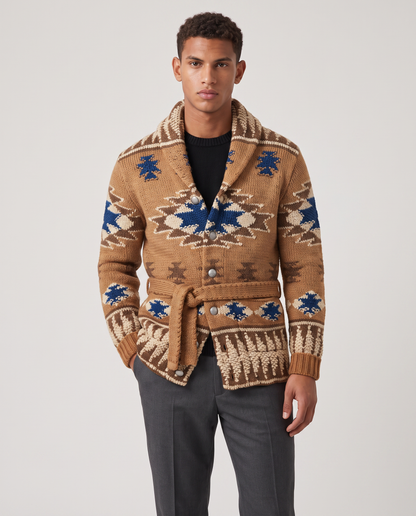 Virelle | Cardigan Homme en Maille à Motif Jacquard