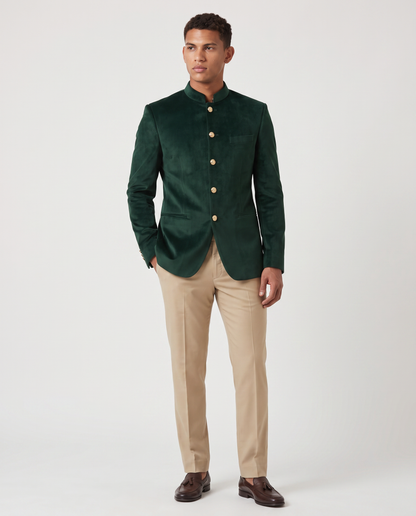 Virelle | Costume Jodhpuri Homme Vert Foncé et Beige