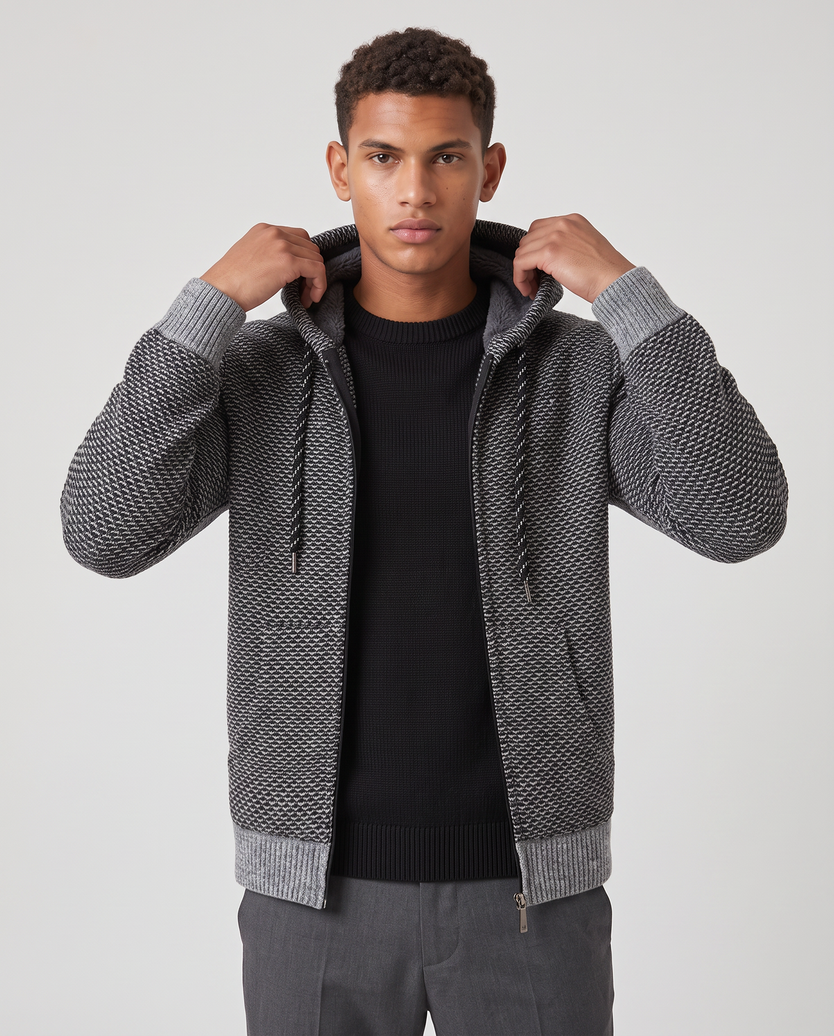 Virelle | Veste Homme en Maille à Capuche Zippée