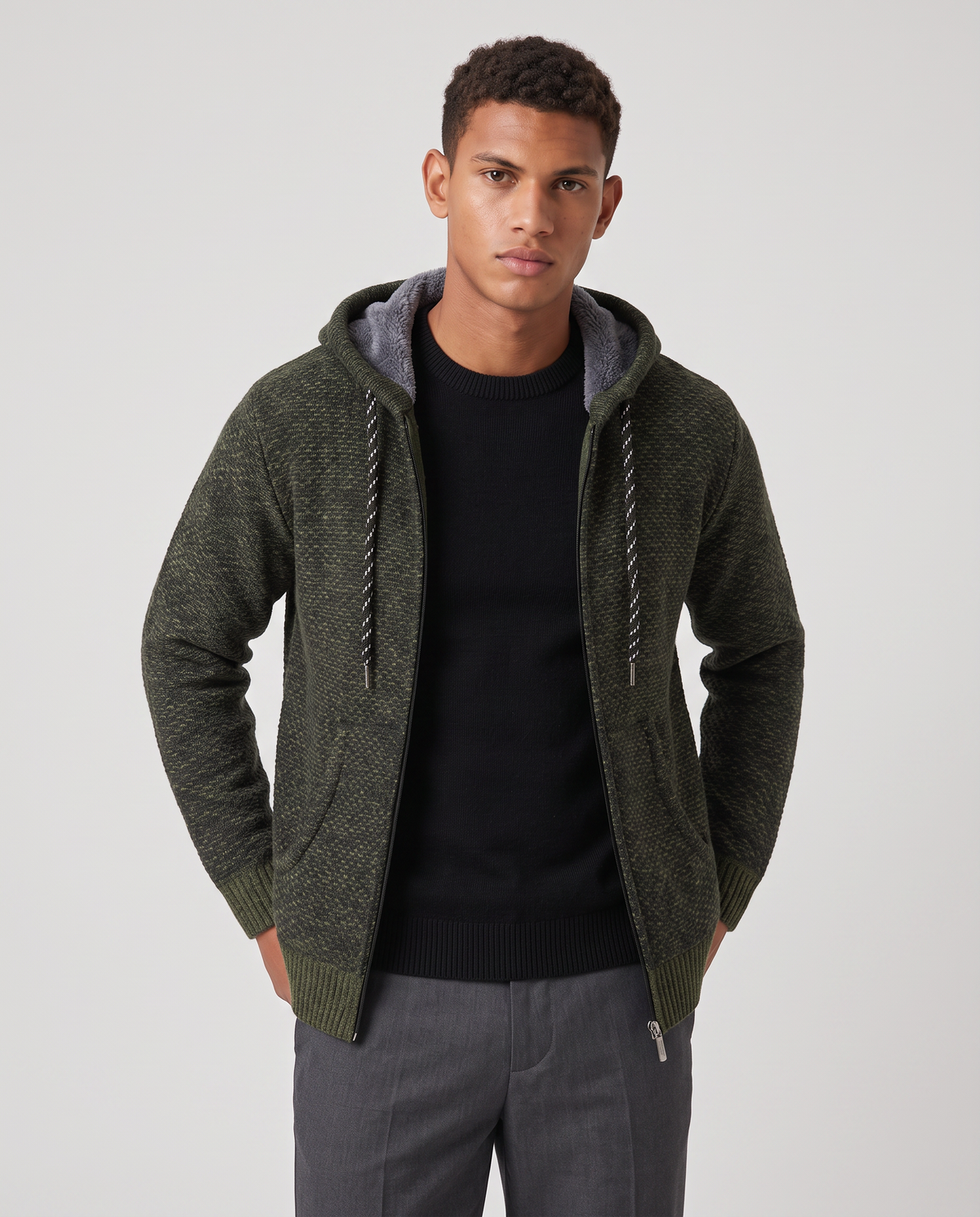 Virelle | Veste Homme en Maille à Capuche Zippée
