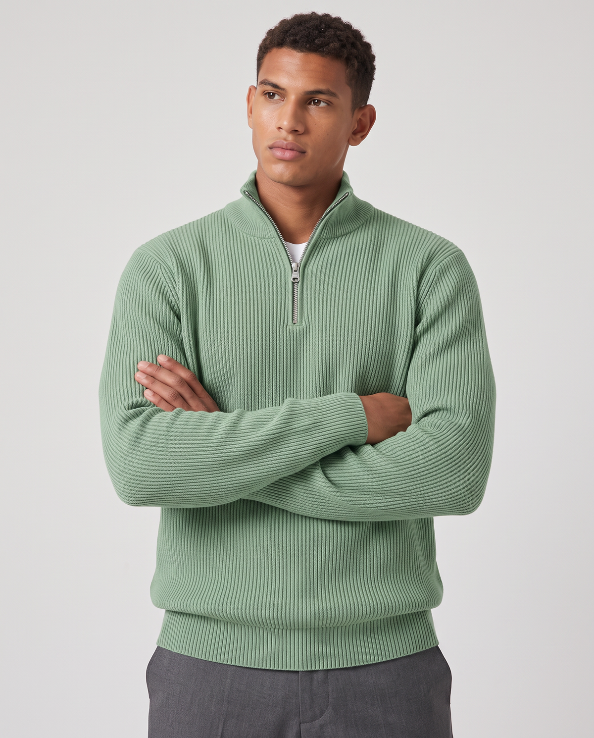 Virelle | Pull Homme Côtelé à Demi-Zip