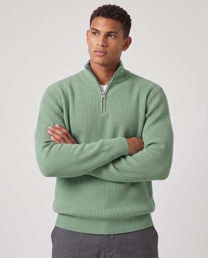 Virelle | Pull Homme Côtelé à Demi-Zip