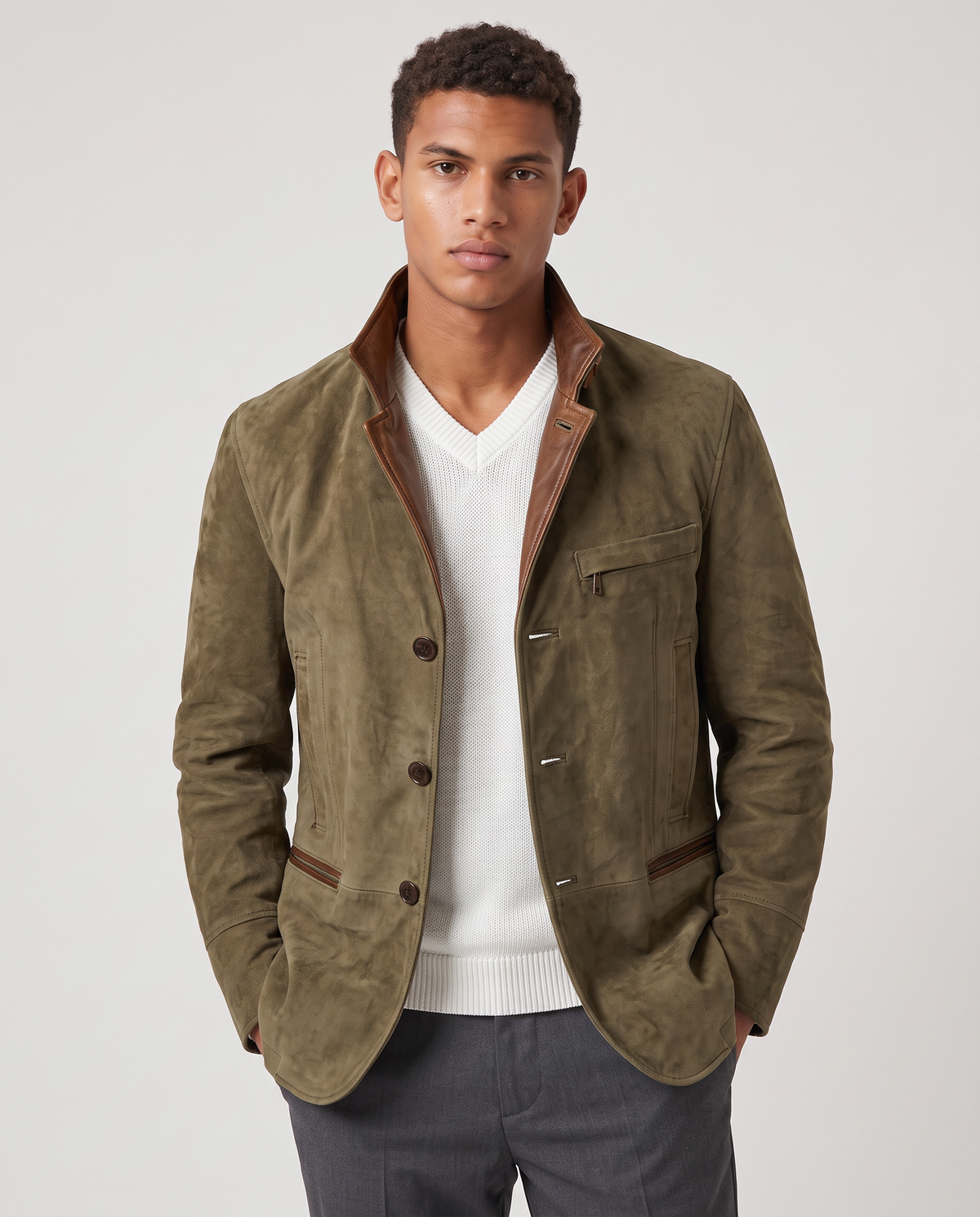 Virelle | Blazer Homme Effet Daim Col Montant