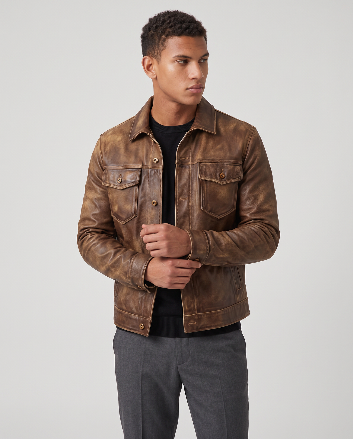 Virelle | Veste Homme en Cuir Vintage