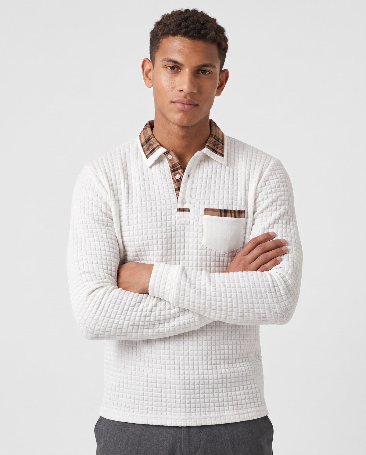 Virelle | Polo Homme Gaufré à Manches Longues
