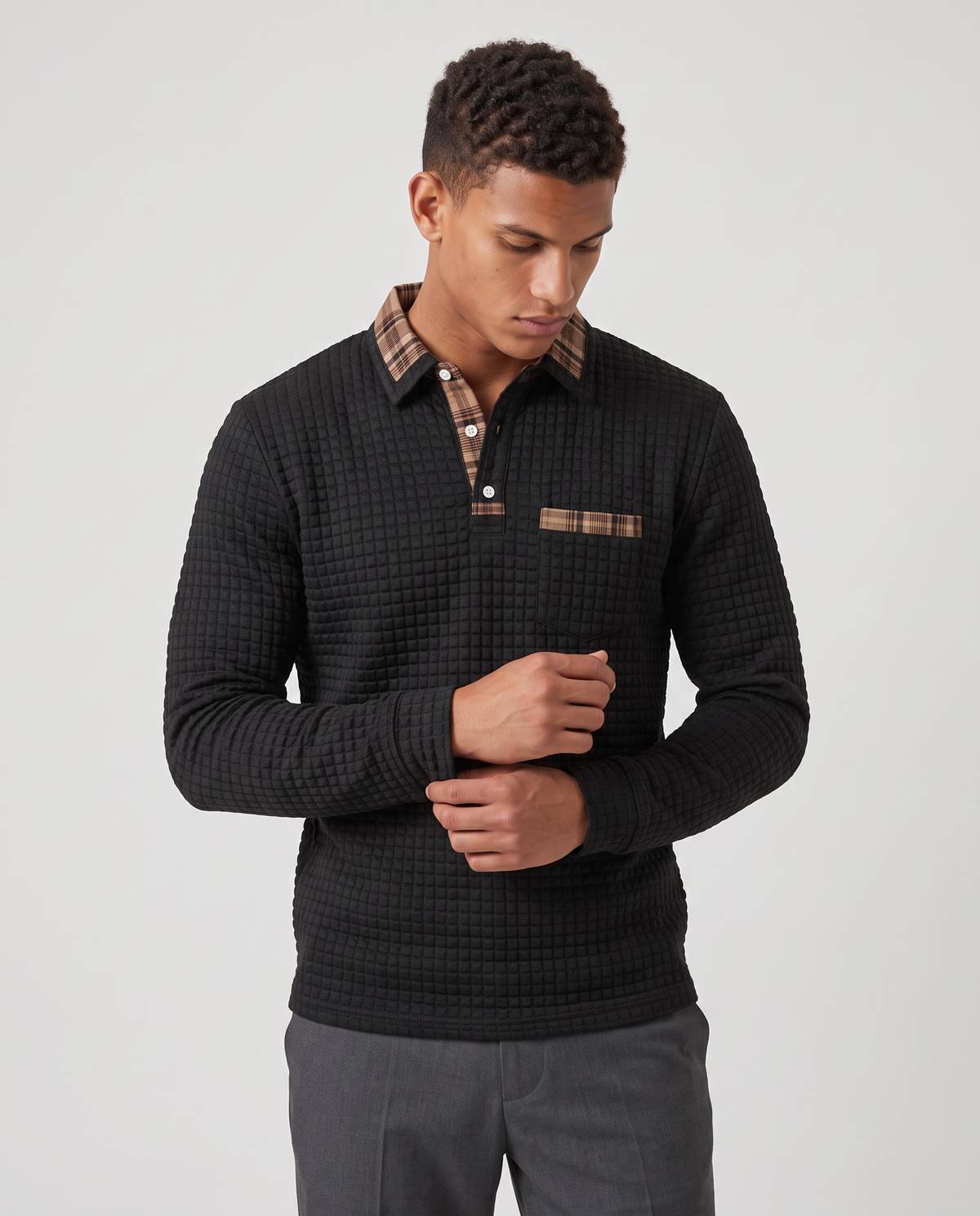 Virelle | Polo Homme Gaufré à Manches Longues