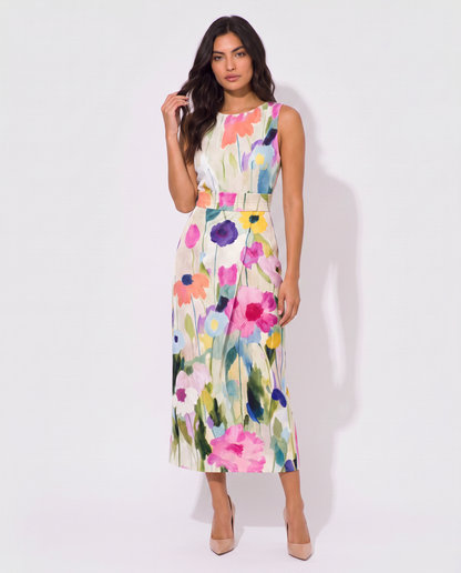 Virelle | Robe Midi Fleurie Avec Ceinture
