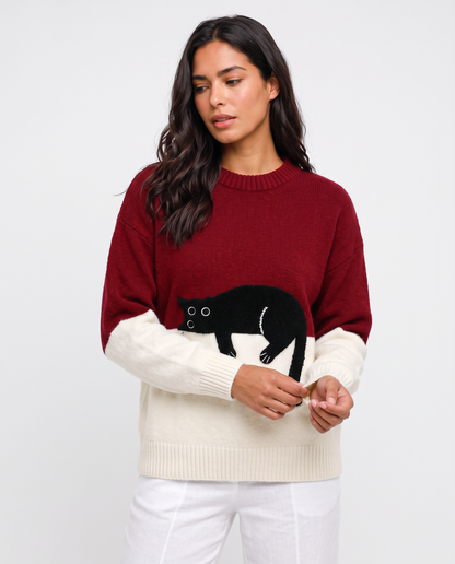 Virelle | Pull Oversize Femme à Motif Chat