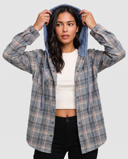 Virelle | Veste Chemise Femme à Carreaux avec Capuche