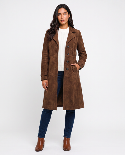 Virelle | Manteau Long Effet Daim Femme