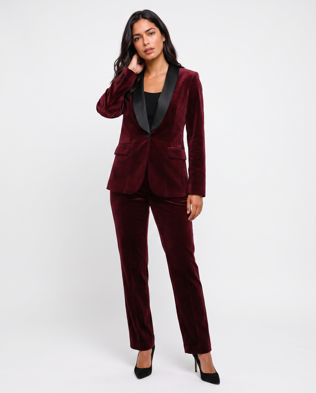 Virelle | Tailleur Tuxedo Femme 2 Pièces en Velours Bordeaux