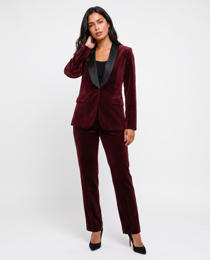 Virelle | Tailleur Tuxedo Femme 2 Pièces en Velours Bordeaux