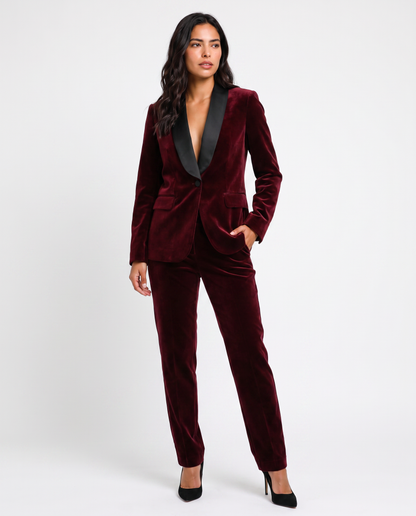 Virelle | Tailleur Tuxedo Femme 2 Pièces en Velours Bordeaux