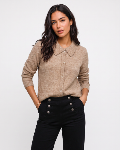 Virelle | Cardigan Femme à Col Chemise Boutonné