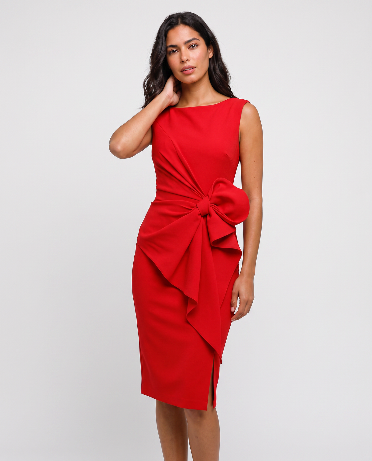Virelle | Robe Midi Femme Ajustée avec Nœud