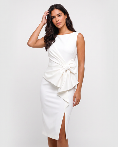 Virelle | Robe Midi Femme Ajustée avec Nœud