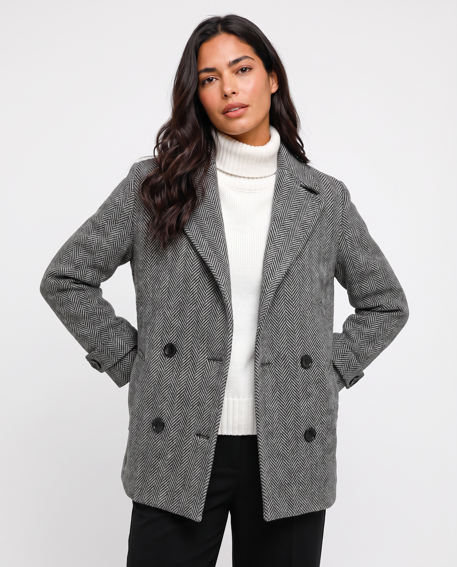 Virelle | Caban Femme Gris à Chevrons