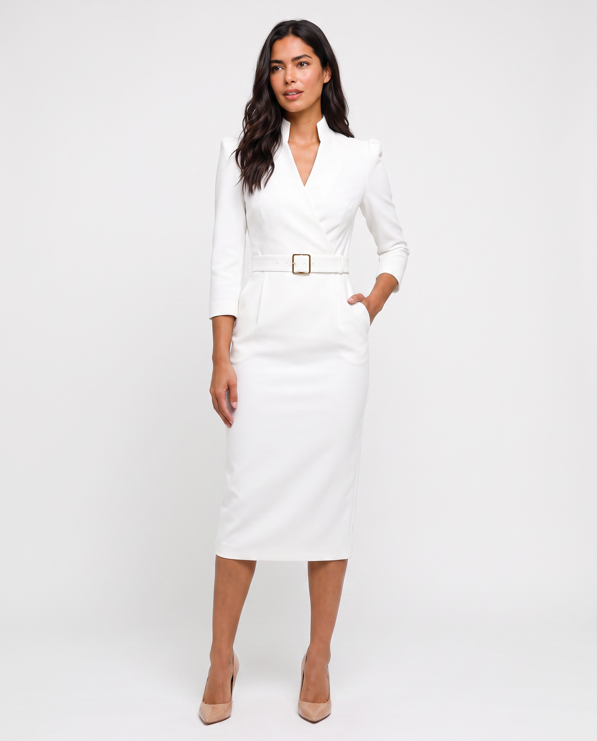 Virelle | Robe Midi Crayon Femme avec Ceinture